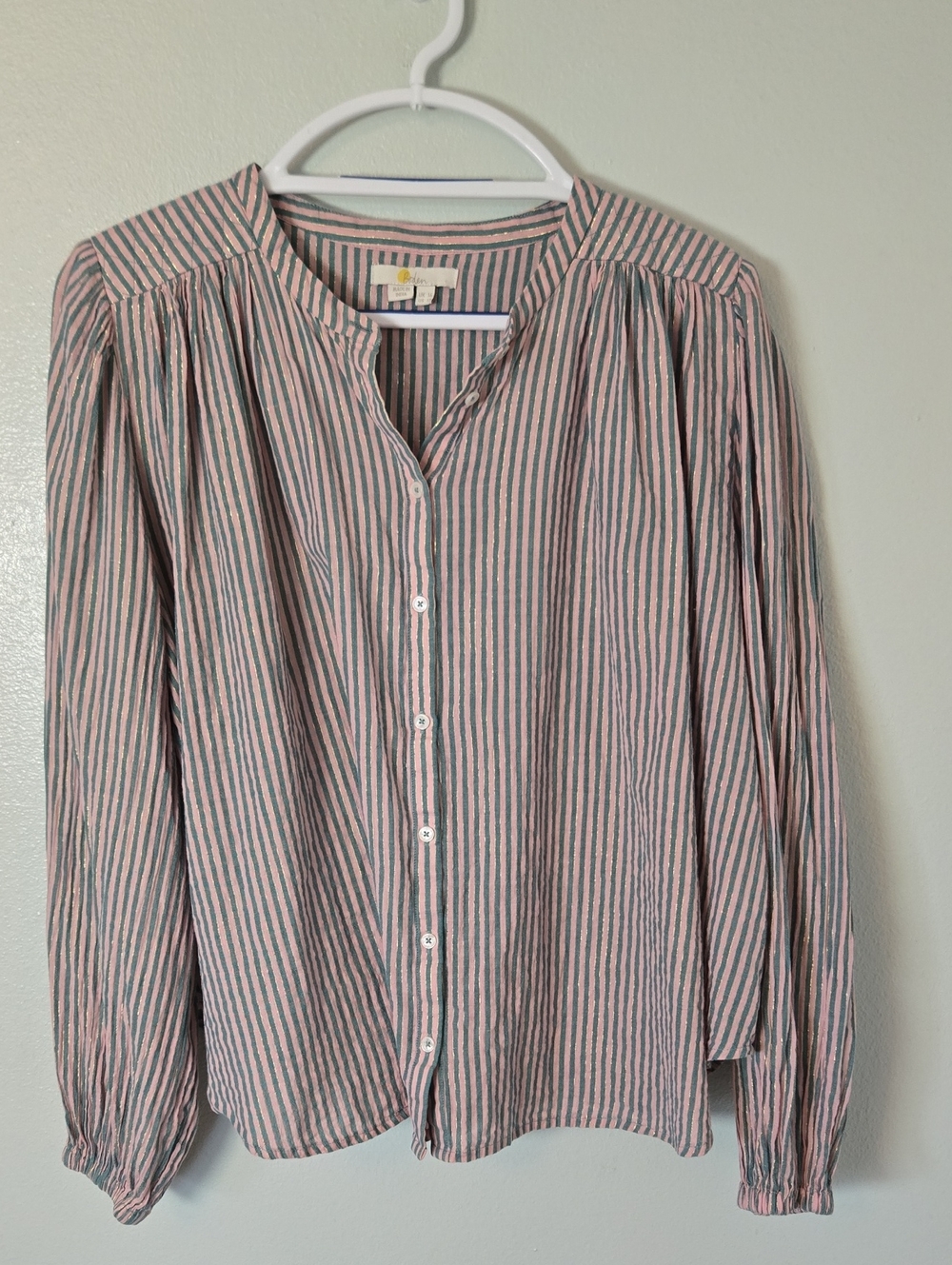 Boden | Pink & Green Striped Quilted Long Sleeve Top Size 12